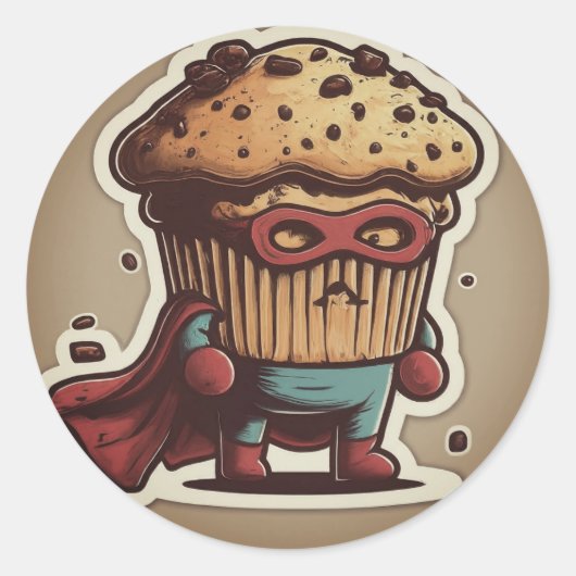 superheld muffin, ronde sticker (Voorkant)