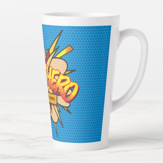 SUPERHELD Naam Pret Retro Stripboek Pop Art Latte Mok (Rechts)