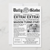 Superheld Nieuwsblad Uitnodiging voor Verjaardag (Voorkant)
