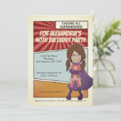 Superheld Old Comic Birthday Party (brunette) Kaart (Staand voorkant)