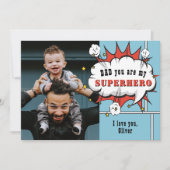 Superheld Papa Comic Spreekballon Foto Feestdagenkaart (Voorkant)