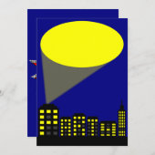 Superheld Party Invitation - Cityscape & Spotlight Kaart (Voorkant / Achterkant)