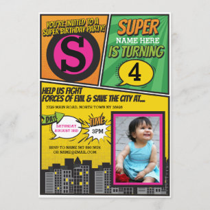 Superheld Pink Girl's uitnodiging Super Hero Invit