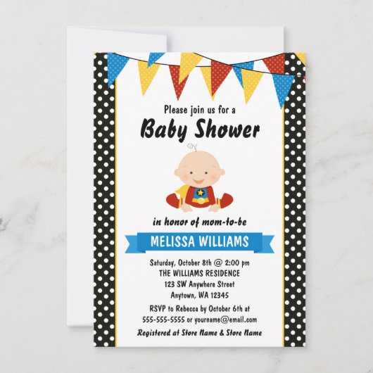 Superheld Polka Dot Bunting Baby shower Kaart (Voorkant)