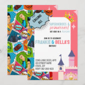Superheld & Prinses Aangepaste Verjaardag Uitnodig Kaart (Voorkant / Achterkant)