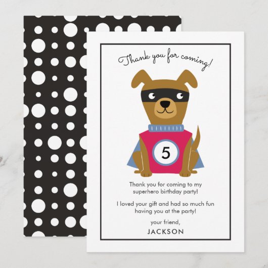 Superheld Puppy Verjaardagsfeestje Kinderen Bedank Bedankkaart (Voorkant / Achterkant)