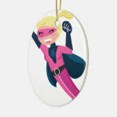 Superheld roze meisje keramisch ornament (Links)