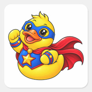 Superheld Rubber Eend Cartoon Held Vierkante Sticker