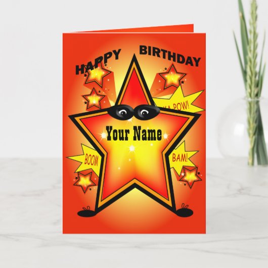 Superheld Star Happy Birthday Card Kaart (Voorkant)