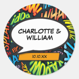 Superheld stripboek Retro Speech Bubble Ronde Sticker