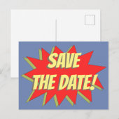 Superheld stripboek save the date aankondigingskaart (Voorkant / Achterkant)