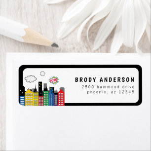 Superheld Strips Thema Adres Etiket