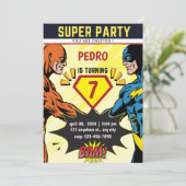 Superheld Strips Verjaardagsfeest Uitnodiging (Staand voorkant)