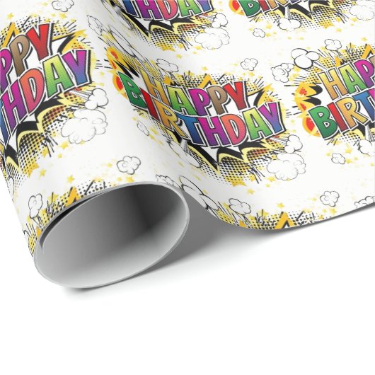 Superheld Style Happy Birthday Wrapping Paper Cadeaupapier (Rol Hoek)
