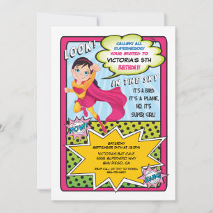 Superheld Super Girl Comic book Invitations Kaart