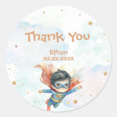Superheld superboy kinderen verjaardag bedankt ronde sticker (Voorkant)
