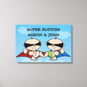Superheld Twin Boys Gepersonaliseerde Canvas kunst