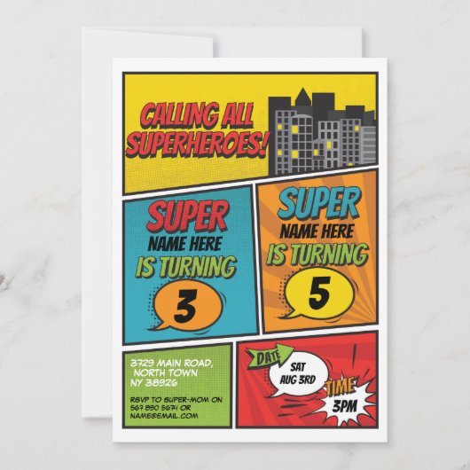 Superheld Uitnodiging Gedeelde Gezamenlijke Partij (Voorkant)