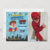 Superheld Uitnodiging Jongens Blauwe Foto Super Pa (Voorkant)