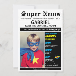 Superheld Verjaardag Party Boy Girl Afbeelding Fot Kaart