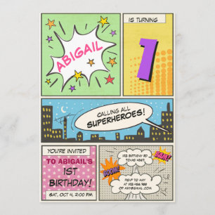 superheld verjaardagsuitnodiging Cartoon  meisje Kaart