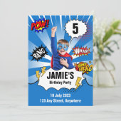 Superheld verjaardagsuitnodiging - Foto Kaart (Staand voorkant)