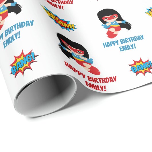 Superheld Wrapping Paper (meisjesnaam) Cadeaupapier (Rol Hoek)
