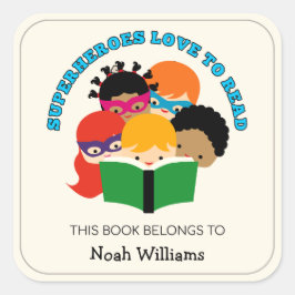 Superhelden houden van het lezen van persoonlijke  vierkante sticker