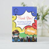 Superhelden verjaardag bedankkaart (Staand voorkant)