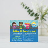 Superheldengroep Kinderfeest Uitnodigingen (Staand voorkant)