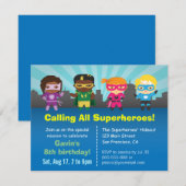 Superheldengroep Kinderfeest Uitnodigingen (Voorkant / Achterkant)
