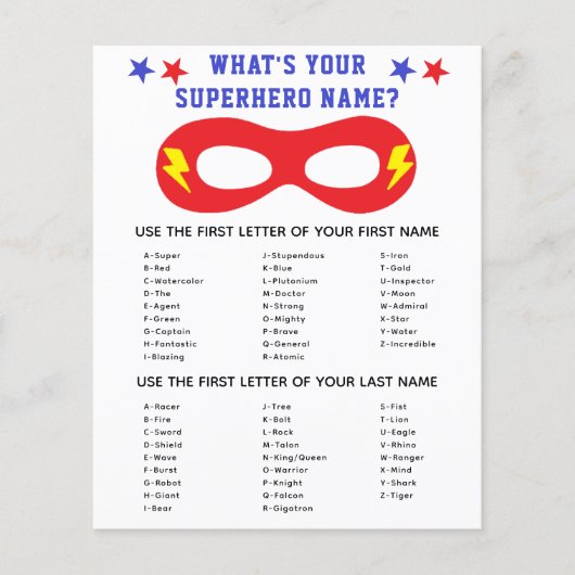 Superheldennaam Generator Spel (Voorkant)
