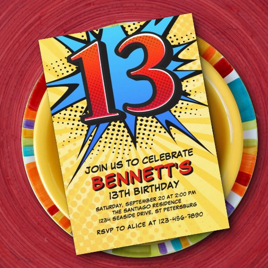 Superhero 13ème anniversaire Invitation