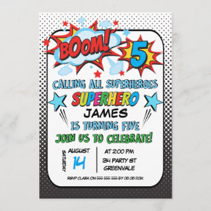 Superhero 5e anniversaire Invitation de fête