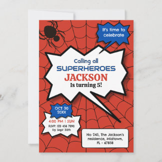 Superhero 5th birthday kids spider red black   kaart