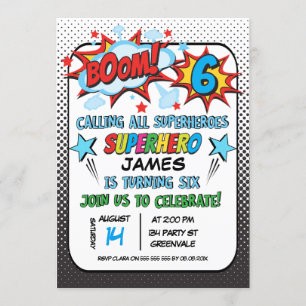 Superhero 6e anniversaire Invitation de fête