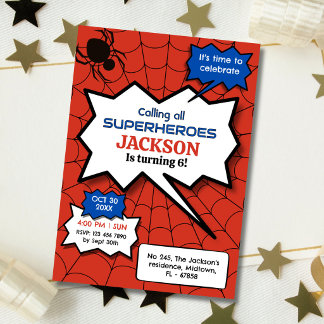 Superhero 6th birthday kids spider red black   kaart