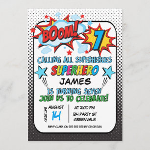 Superhero 7e anniversaire Fête Invitation