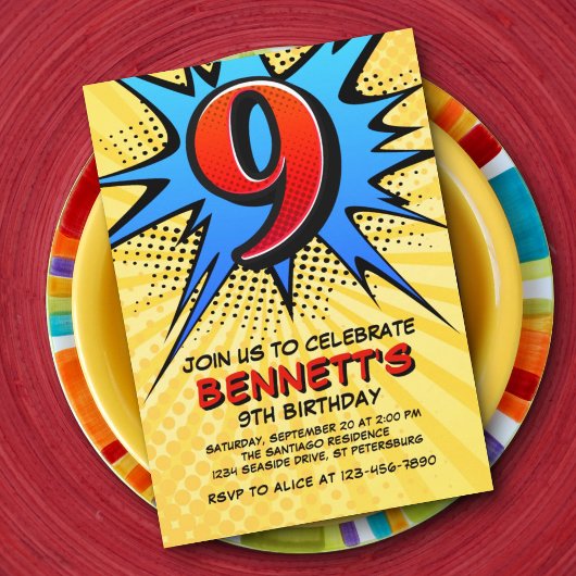 Superhero 9e anniversaire Invitation