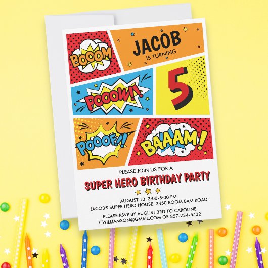 Superhero Anniversaire Fête Invitation N'importe q