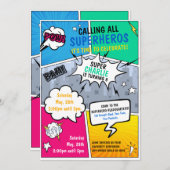 Superhero Anniversaire Invitation Style comique (Devant / Derrière)
