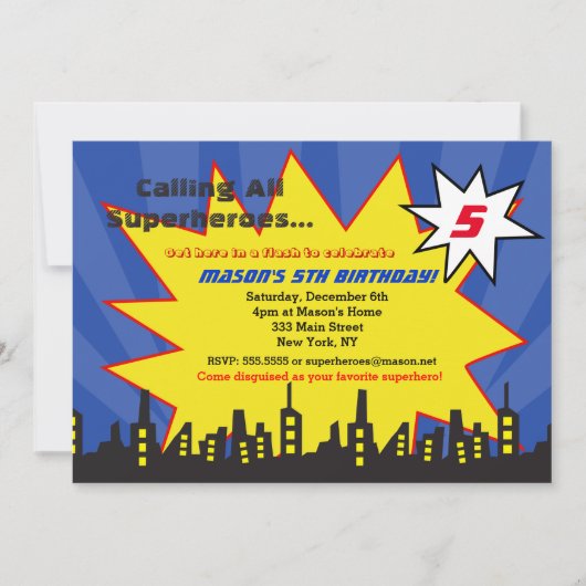 Superhero Anniversaire Invitations Garçons (Devant)