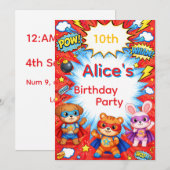 Superhero Birthday Invitation card (Devant / Derrière)
