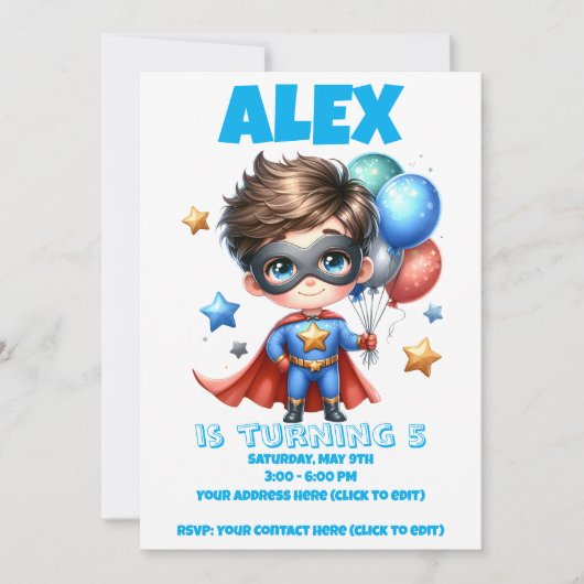 Superhero Boy Birthday Invitation | Editable  (Devant)