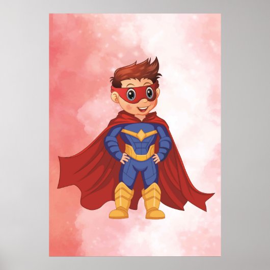 Superhero Boy in Blue Suit - Leuke Kinder muurkuns Poster (Voorkant)
