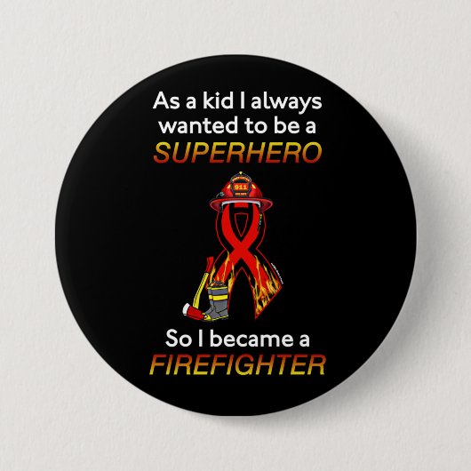 SUPERHERO...brandweerman Ronde Button 7,6 Cm (Voorkant)