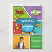 Superhero coloré Pop Art Anniversaire Invitation (Devant)