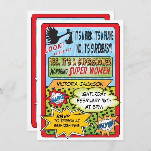 Superhero Comic Book Baby Shower Invitations (Devant / Derrière)