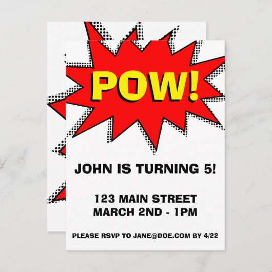 Superhero Comic Book Modèle d'invitation à thème (Devant / Derrière)