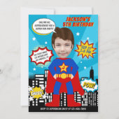 Superhero Comic Book Style Boy Verjaardagsfoto Kaart (Voorkant)